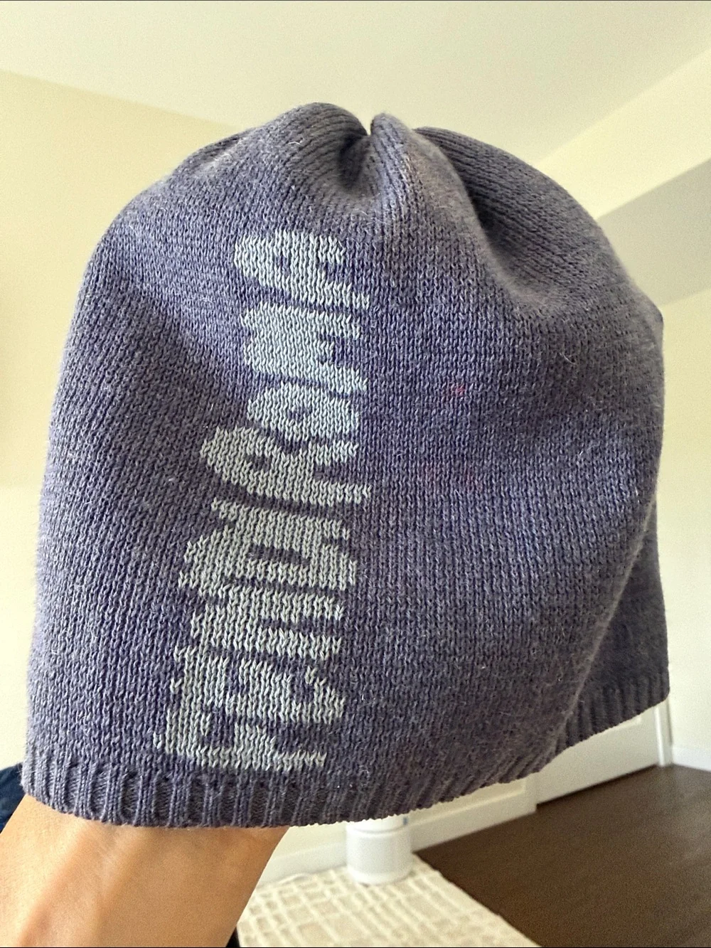 Fendi Kids Navy Blue Knit Beanie with Light Gray Logo One Size fits up to 5T